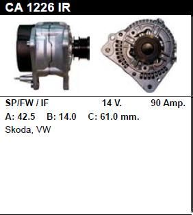 Генератор - VOLKSWAGEN - POLO - 1.9 DIESEL - CA1226