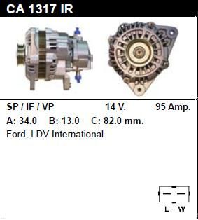 Генератор - FORD - TRANSIT - 2.5 DIESEL DI - CA1317