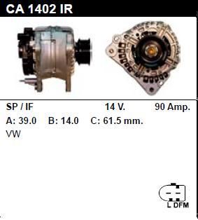 Генератор - VOLKSWAGEN - TRANSPORTER - 2.4 DIESEL SYNCRO - CA1402