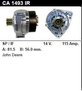 Генератор - JOHN DEERE - AGRICULTURE - 6510 - CA1493