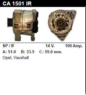 Генератор - VAUXHALL - ASTRA - MK III 2.0 DTI 16V - CA1501
