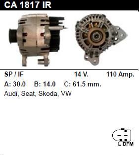 Генератор - VOLKSWAGEN - TOURAN - 1.6 FSI - CA1817